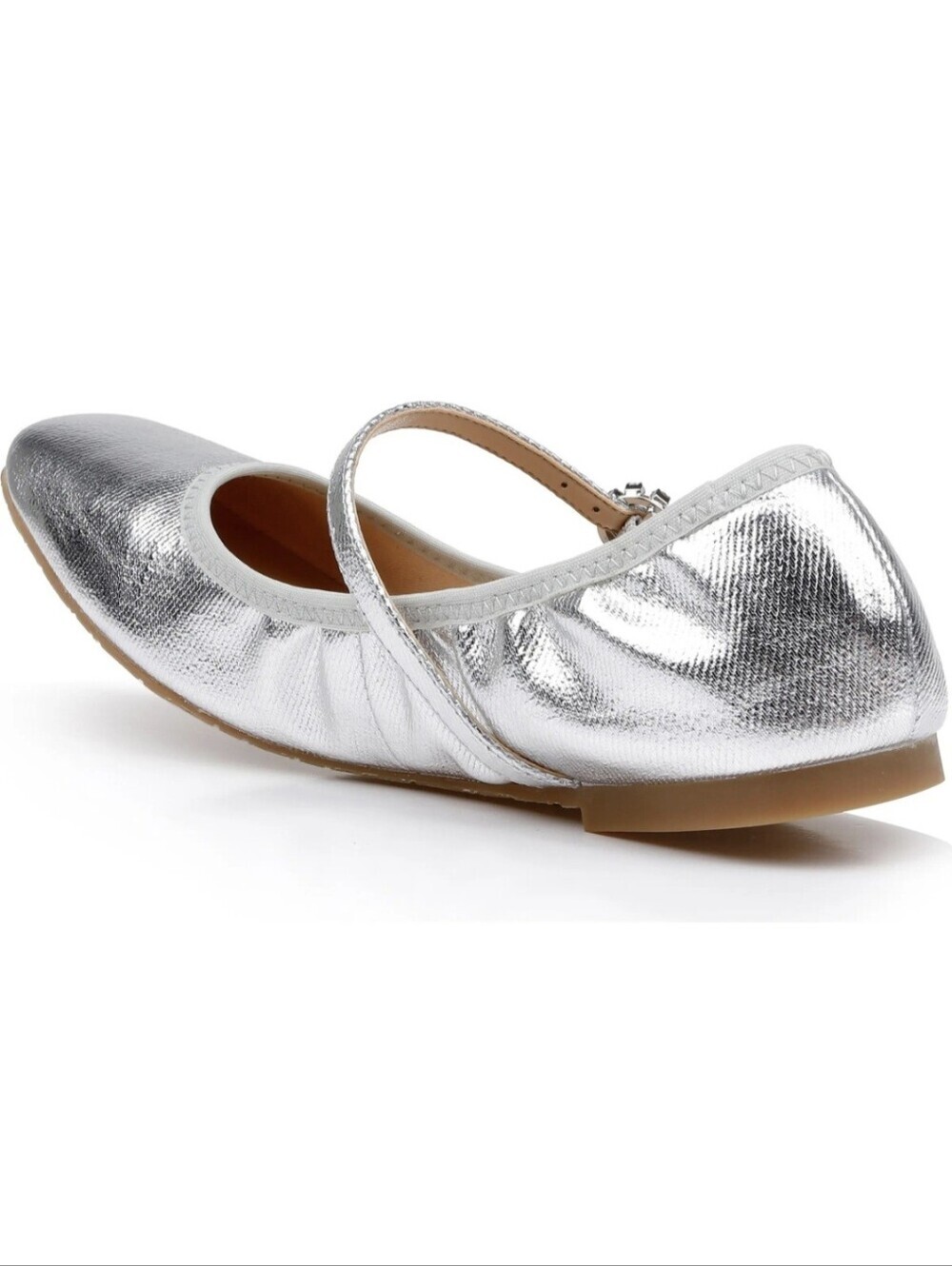 Jewel Badgley Mischka Kaya Silver Metallic Mary Jane Flat NWOT - Picture 2 of 11